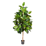 Künstlicher Gummibaum - Karim, 140 cm, Kunstbaum von aplanta, mit Echtholzstamm, im schwarzen Topf, in Natur, für drinnen