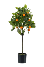 Künstlicher Orangenbaum - Julia auf transparentem Hintergrund mit echt wirkenden Kunstblättern. Diese Kunstpflanze gehört zur Gattung/Familie der "Orangenbaum" bzw. "Kunst-Orangenbaum".