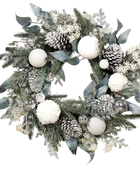 Künstlicher Tannenkranz - Emmanuelle auf transparentem Hintergrund mit echt wirkenden Kunstblättern in natürlicher Anordnung. Künstlicher Tannenkranz - Emmanuelle hat die Farbe Natur und ist 60 cm hoch. | aplanta Kunstpflanzen