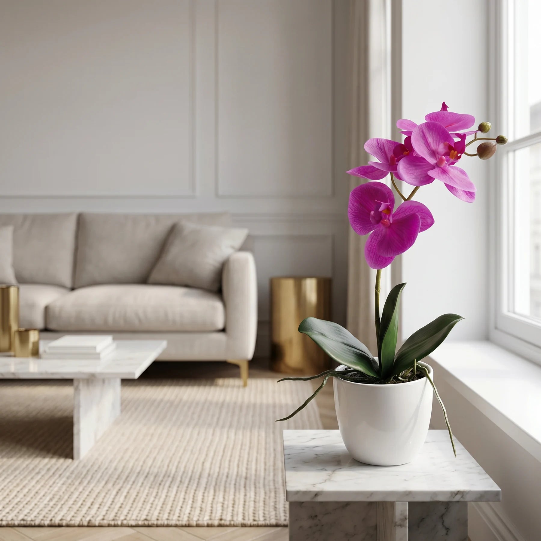 Künstliche Orchidee - Juan, 35 cm, Kunstblume von aplanta, inkl. Dekotopf, Real Touch, in Lila, für drinnen