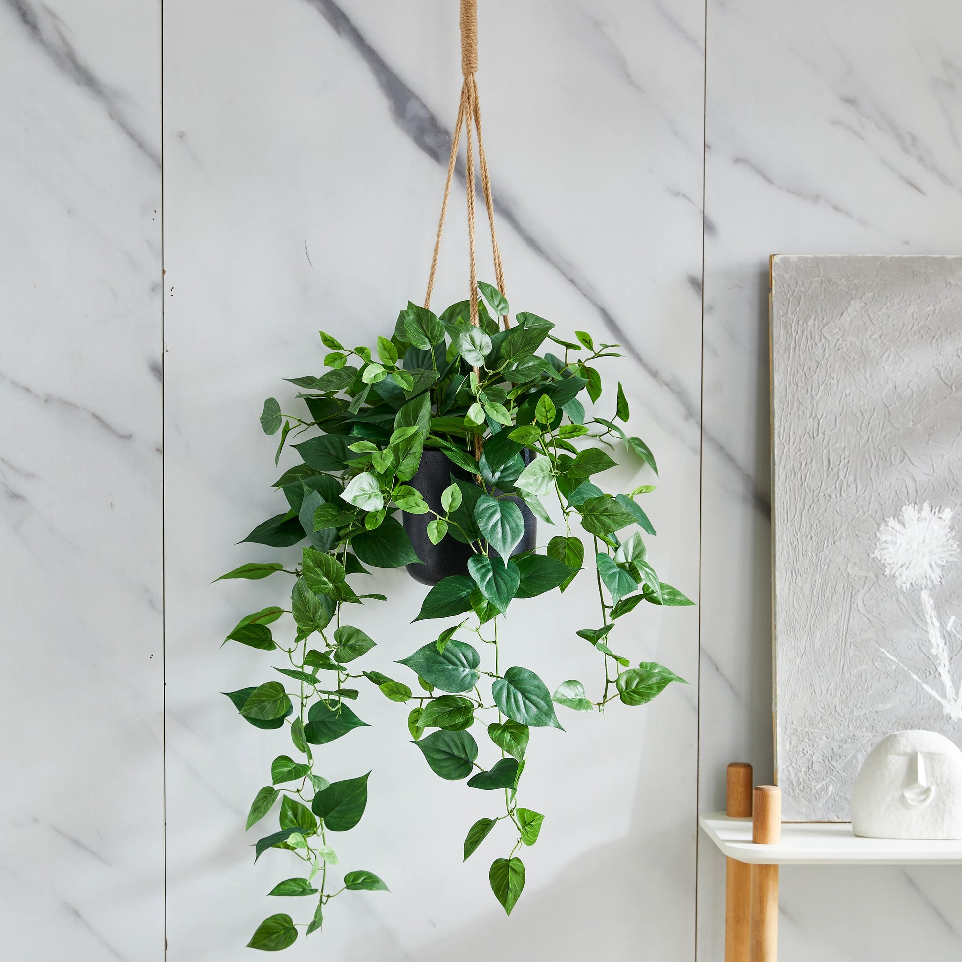 Künstlicher Hänge-Pothos - Melusine, 80 cm, Kunstpflanze von aplanta, Steckpflanze, in Grün, für drinnen