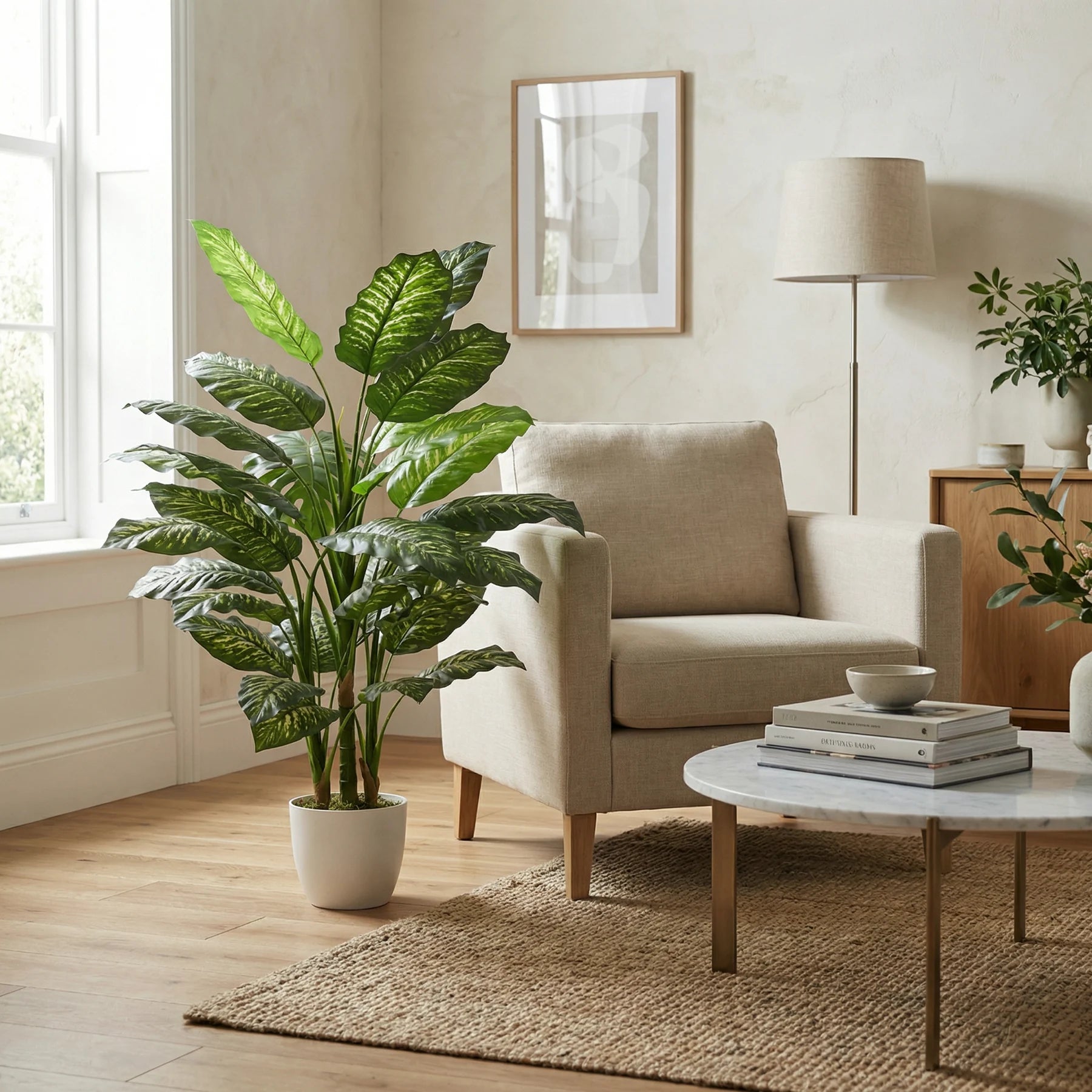 Künstliche Dieffenbachia - Mirella, 90 cm, Kunstpflanze von aplanta, in Grün, für drinnen