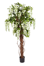 Künstliche Wisteria Liana - Ria, 180 cm, Kunstbaum von aplanta, mit Echtholzstamm, in Weiß, für drinnen