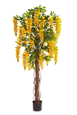 Künstliche Wisteria Liana - Runa, 180 cm, Kunstbaum von aplanta, mit Echtholzstamm, in Gelb, für drinnen