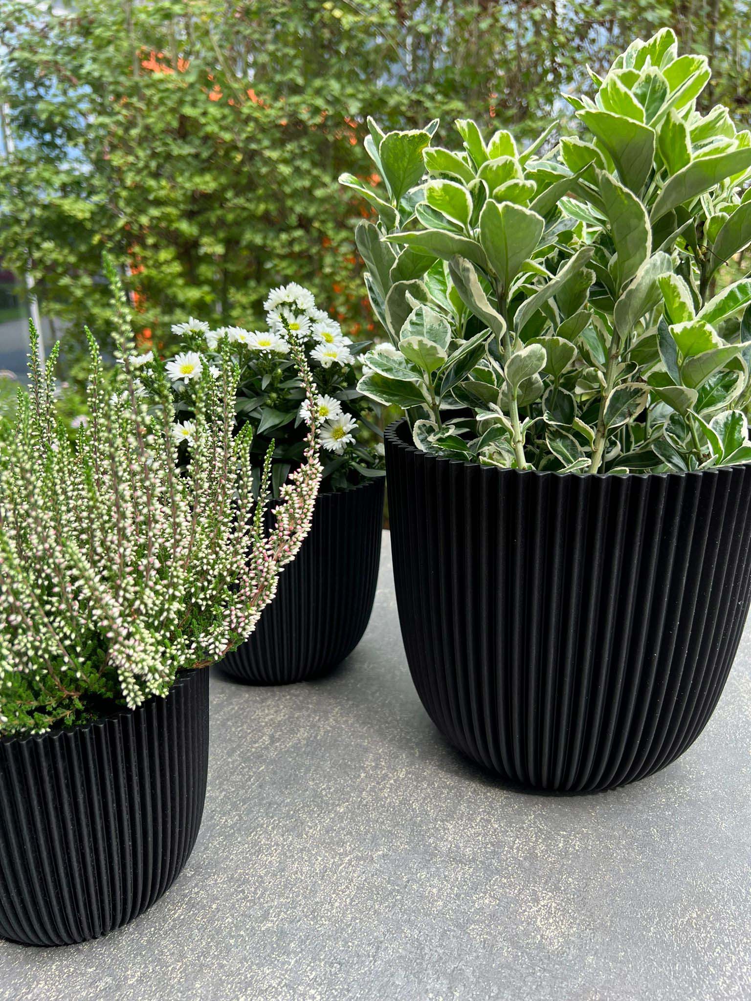 Blumentopf Kugel Groove 25x23 Schwarz, Pflanzkübel von aplanta, für drinnen & draußen