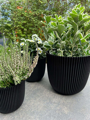 Blumentopf Kugel Groove 25x23 Schwarz