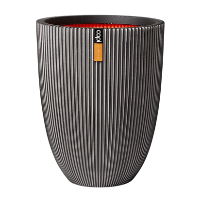 Übertopf elegant niedrig Groove anthrazit, 34x46cm, Pflanzkübel von aplanta, für drinnen & draußen