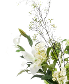 Künstlicher Blumenstrauß - Edda auf transparentem Hintergrund, als Ausschnitt fotografiert, damit die Details der Kunstpflanze bzw. des Kunstbaums noch deutlicher zu erkennen sind.
